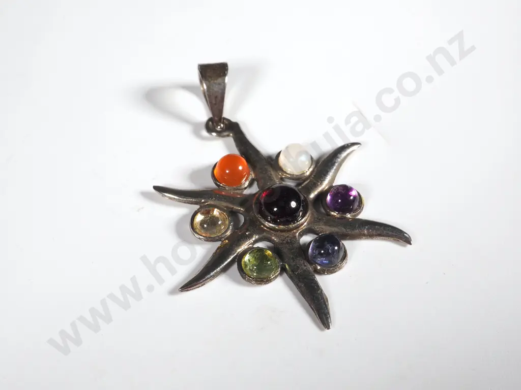 Sterling SIlver Multi Coloured Cabuchon Pendant Image 1++