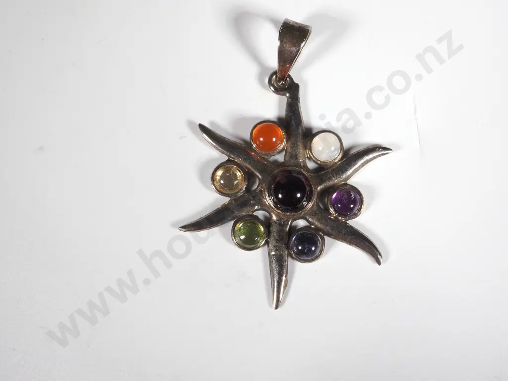 Sterling SIlver Multi Coloured Cabuchon Pendant Image 1++