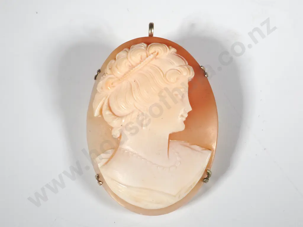 Cameo Brooch/Necklace Set In White Metal Mount Image 1++