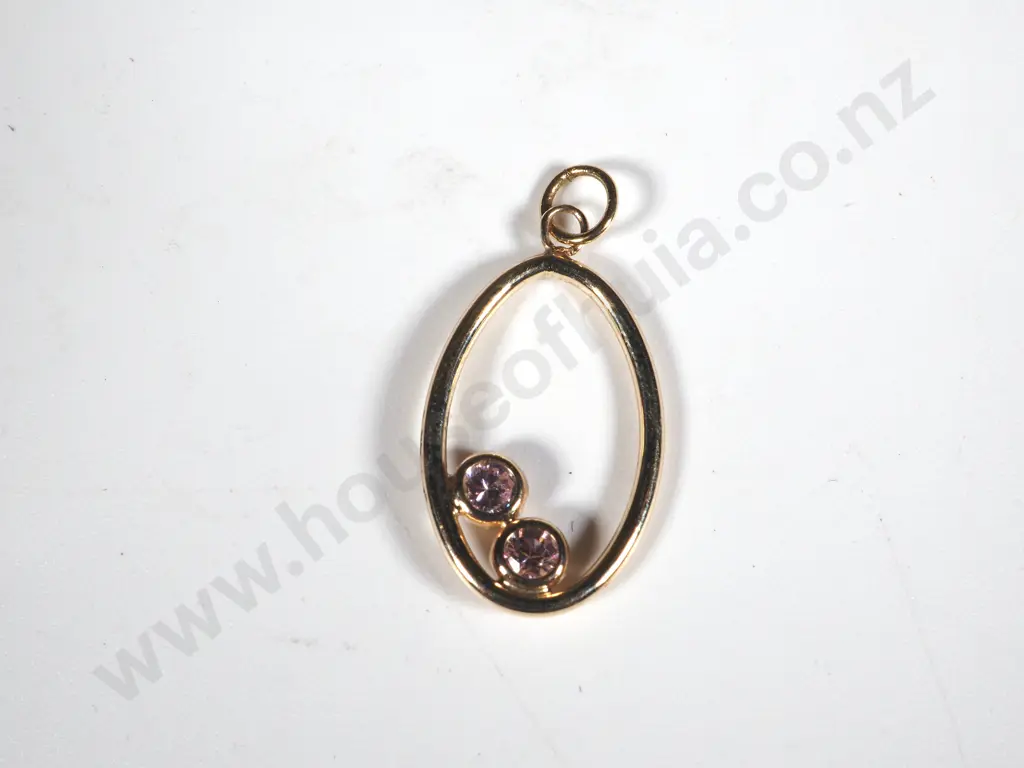 9ct Gold Pendant w Pink Gem Image 1++