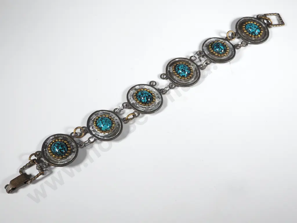 Metal & Turquoise Sectional Oval  Bracelet  A/F Image 1++