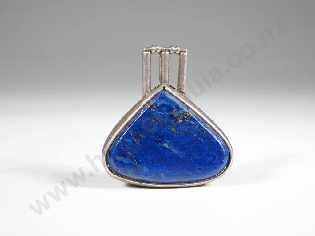 Lapus Lazuli Triangular Pendant with Sterling Silver Cricket Stump Support Image 1++