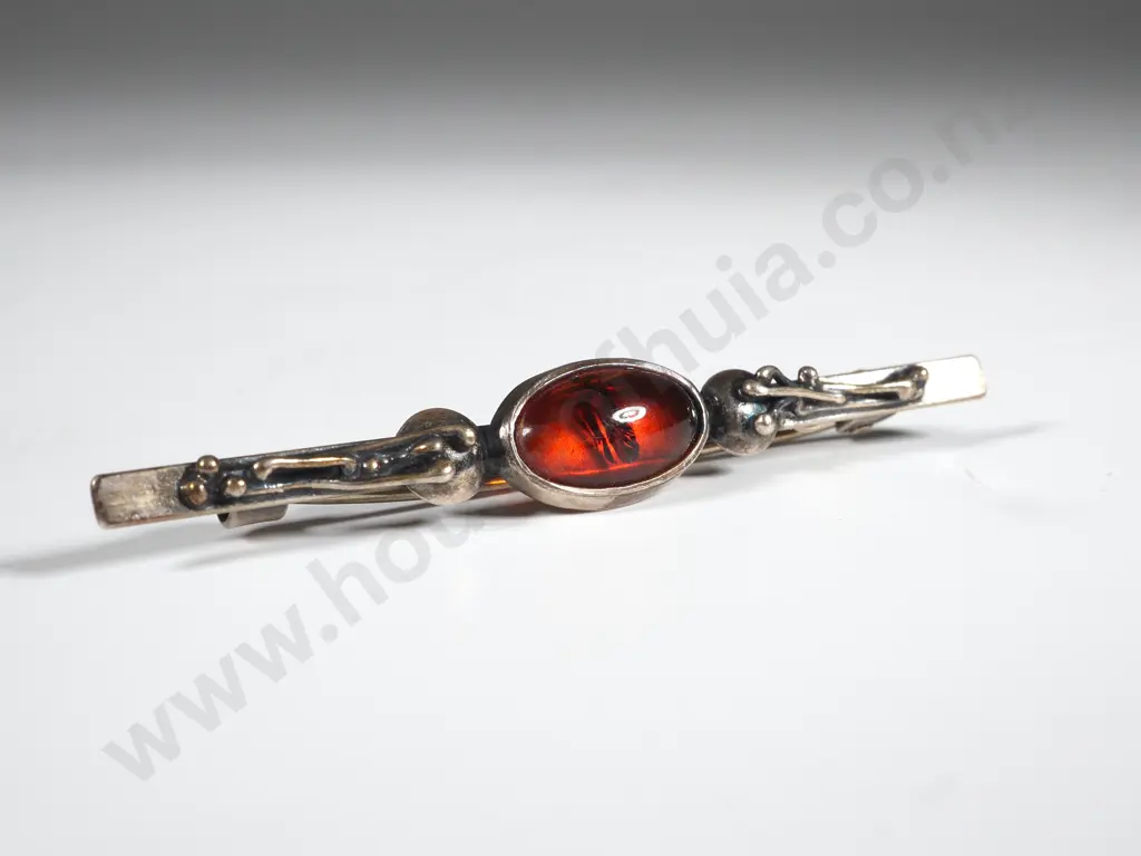 Sterling Silver Amber Bar Brooch Image 1++