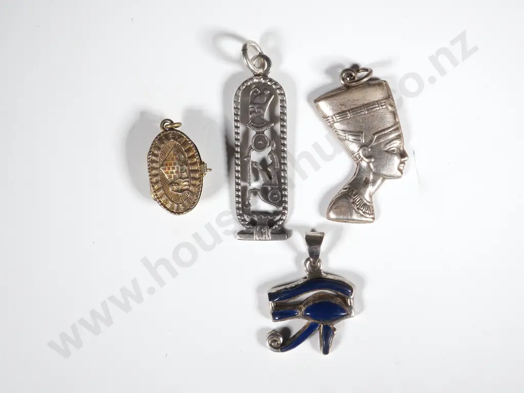 Four  Egyptian Themed Sterling Silver Pendants Image 1++