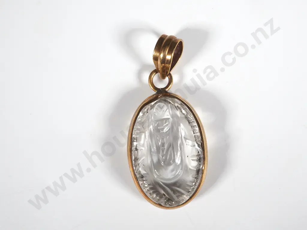 Carved Crystal Coloured Pendant With Gold Plated Mount Image 1++