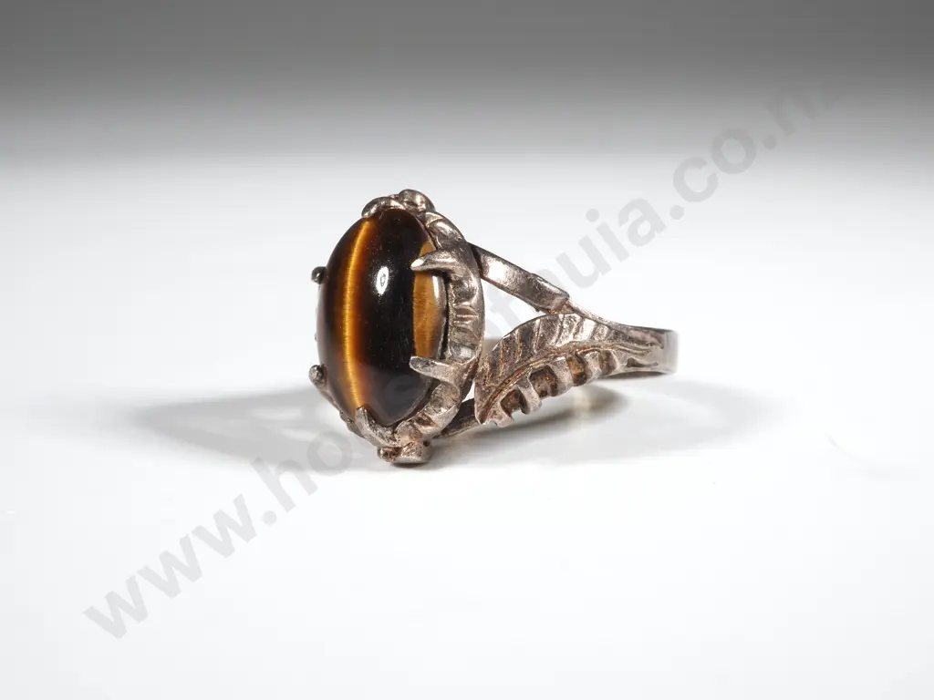 Sterling Silver & Tiger's Eye Ring In Ornate Setting Image 1++