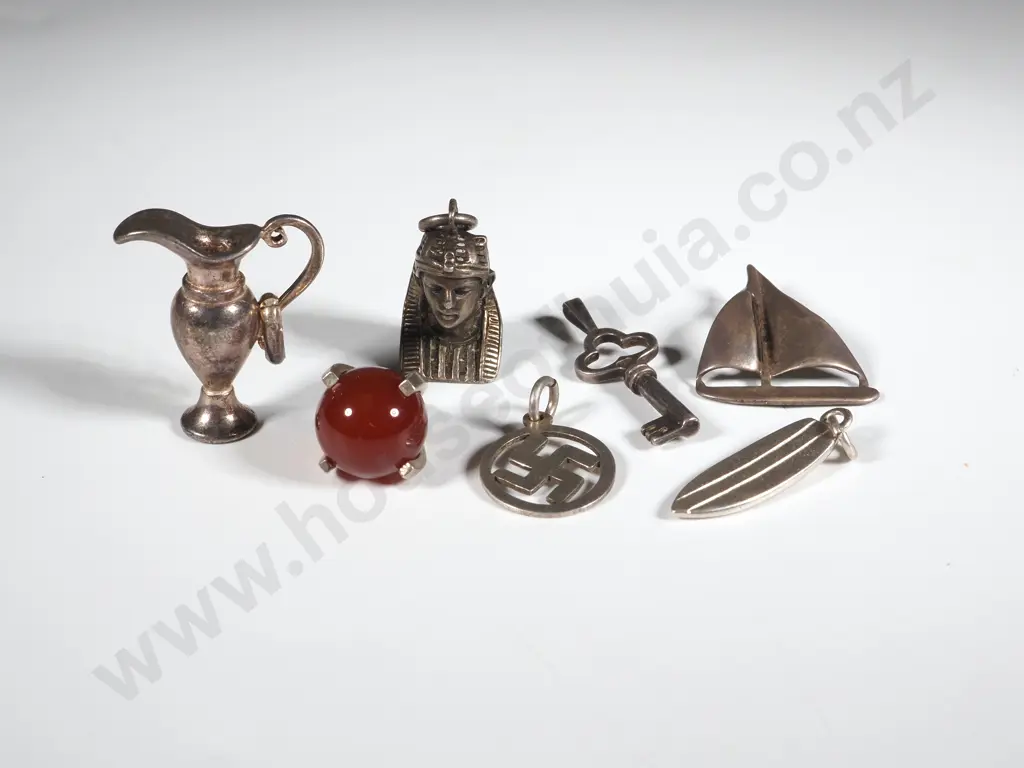 Seven Sterling Silver Charms Including Yacht, Key, Surf Board  Image 1++