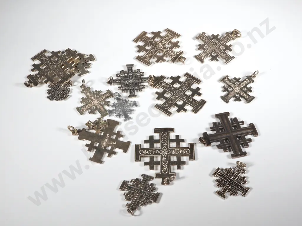 Collection of Fifteen Sterling Silver Jewish Crosses Image 1++