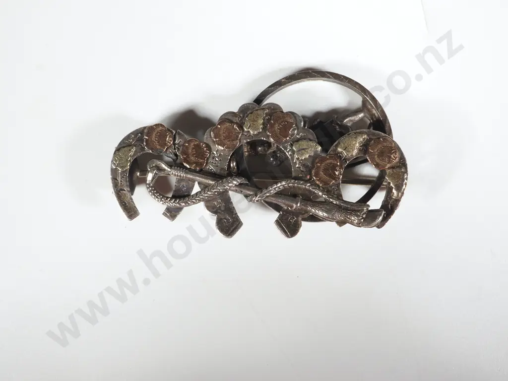 Vintage Sterling Silver Brooch With Triple Horseshoe and Riding Crop &  A Sterling Silver St Christopher Pendant Image 1++