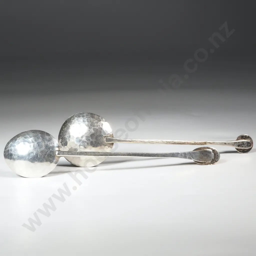Two Silver Teaspoons with  a Purple & Orange Stone Finial  Image 1++