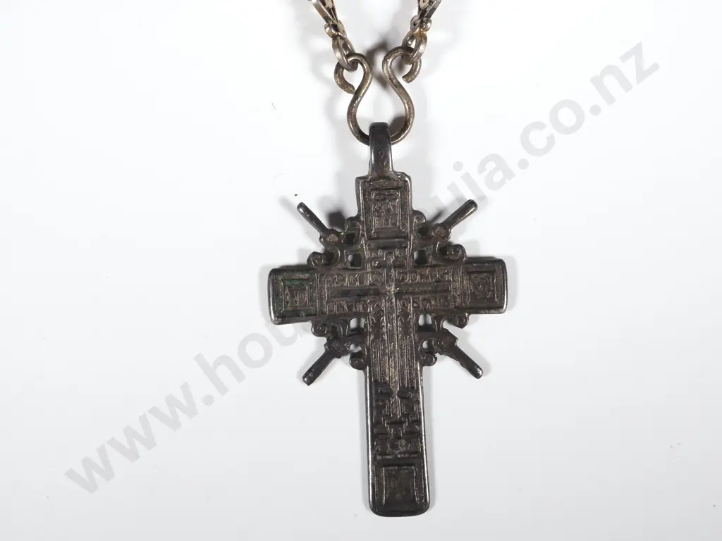 Intricate Filigree  Mesh Chain with Celtic   Metal Cross Pendant  Image 1++