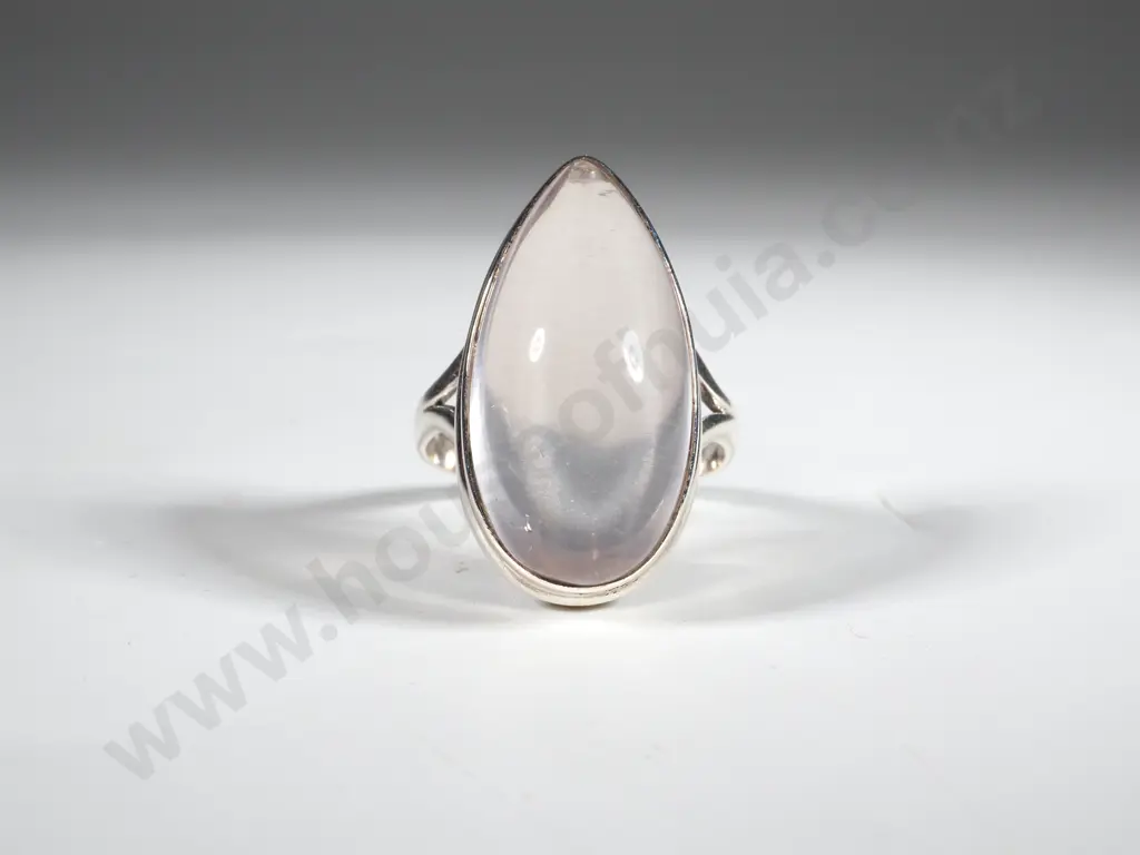 Pear Shaped Rose Quartz & Sterling Silver Ring Image 1++