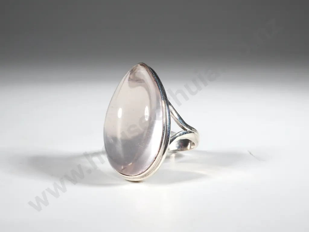 Pear Shaped Rose Quartz & Sterling Silver Ring Image 1++