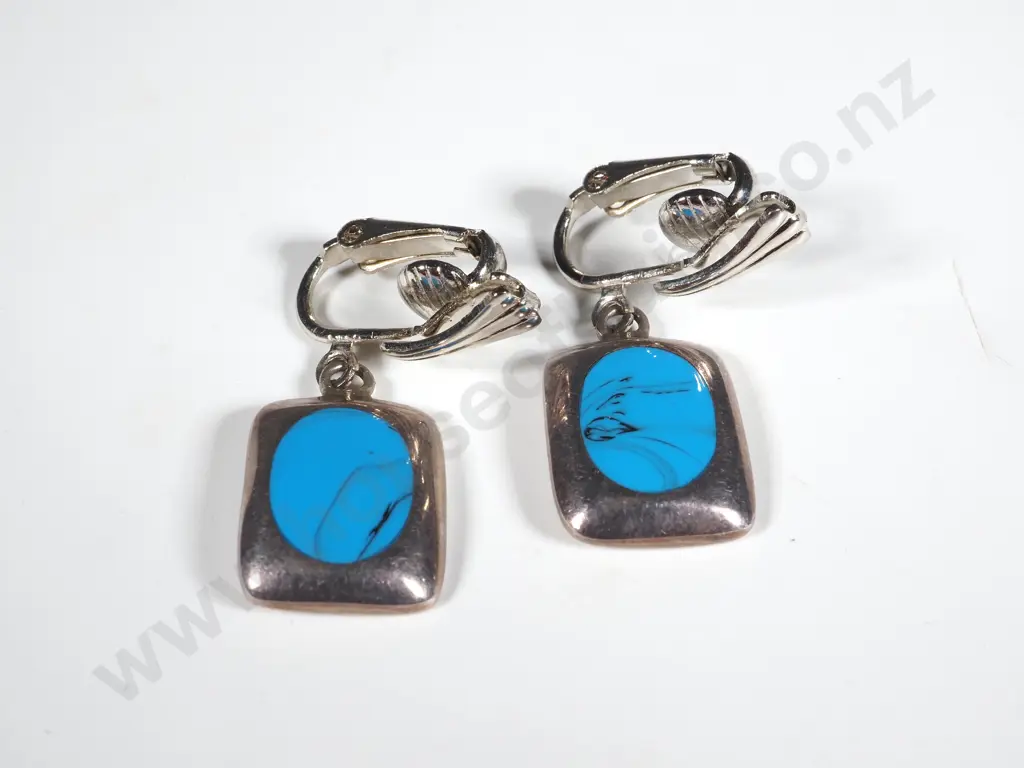 Sterling SIlver Mexican Turqoise Earrings Image 1++