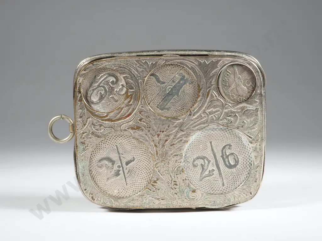 Edwardian Period Nickle Plated Coin Holder J.W.B.Patent. Containing 4 x 3d Pieces Image 1++