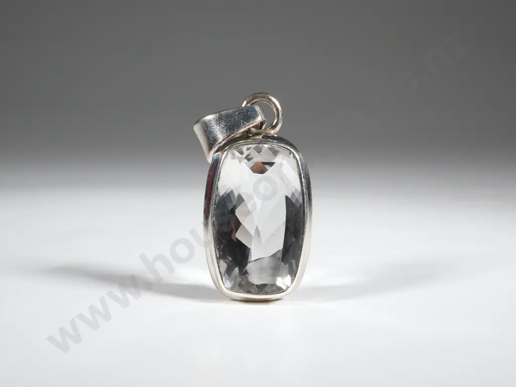 Facetted Clear Stone Pendant In Sterling Silver Mount  Image 1++