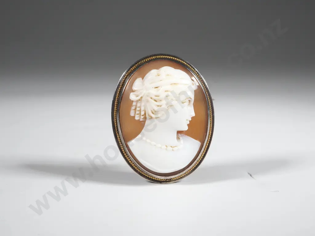 Vintage Sterling Silver & Cameo Brooch Image 1++