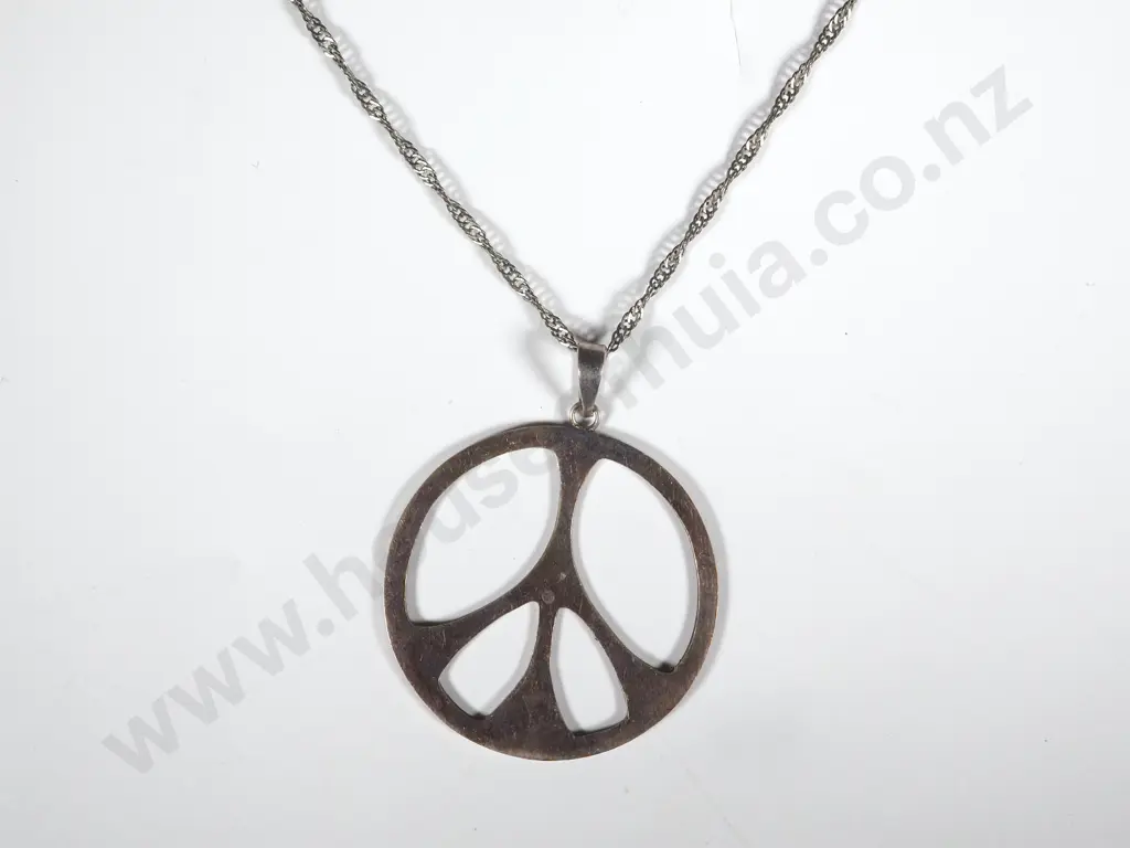 Sterling Silver "Peace" Pendant  on  Rope TwistChain Image 1++