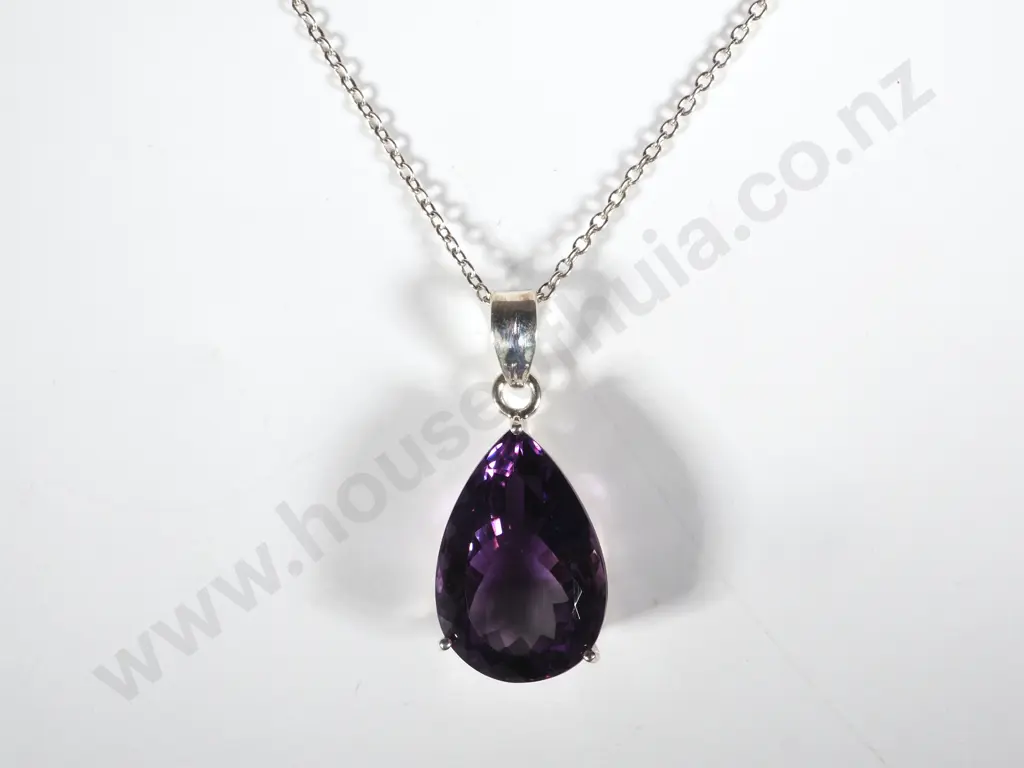 Sterling Silver & Pear Shaped Amethyst Pendant  Image 1++