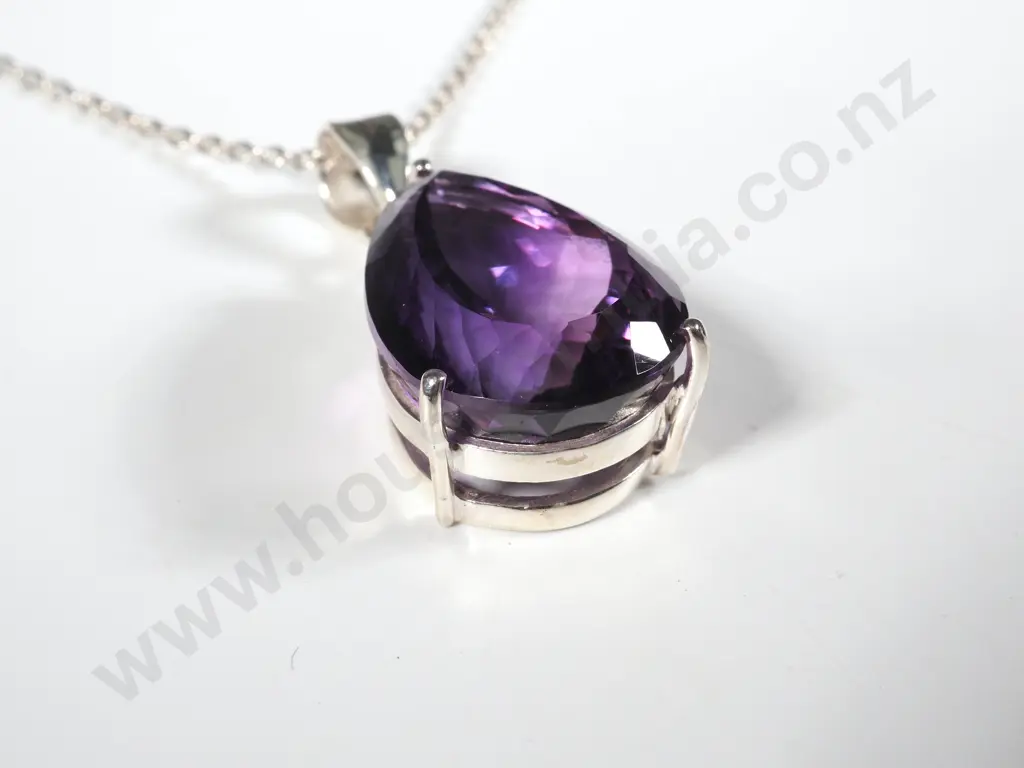 Sterling Silver & Pear Shaped Amethyst Pendant  Image 1++