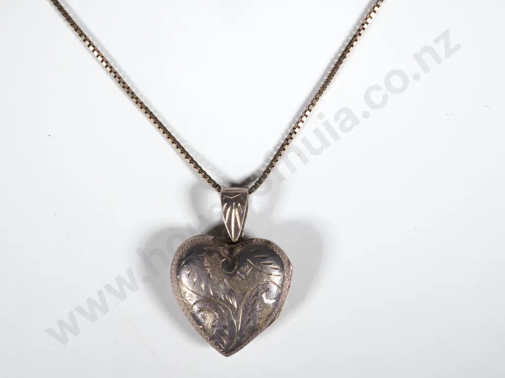 Heart Shaped Engraved Sterling Silver Locket on Chain Image 1++