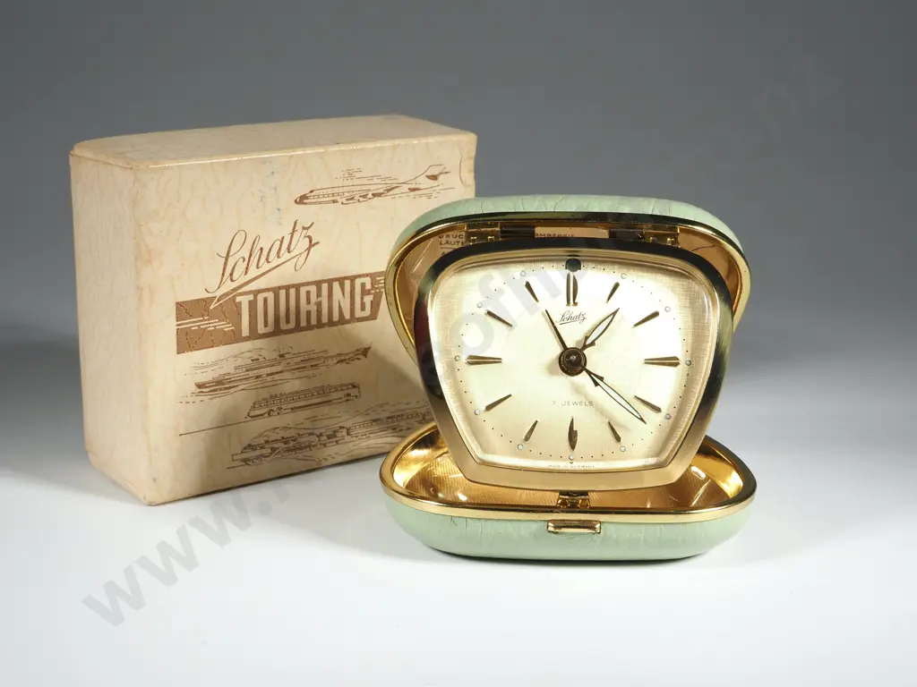Schatz 7 Jewel Wind-Up Travel Alarm Clock in case Made in Germany. MIB Image 1++