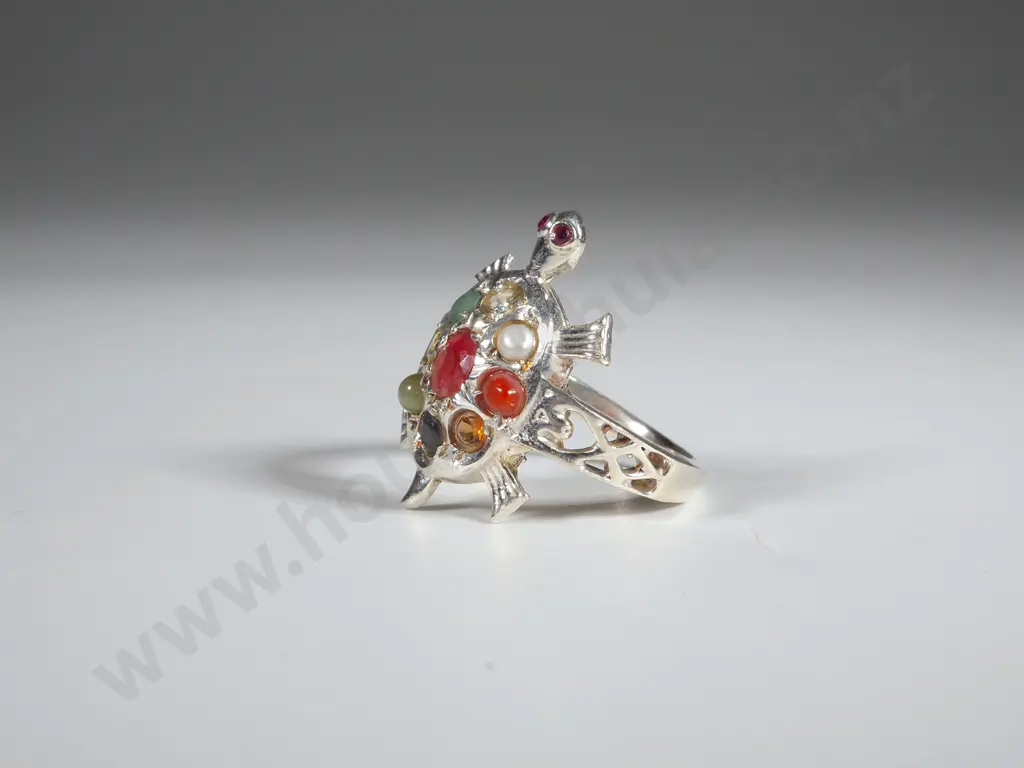 Sterling Silver Multi Stone Ring In The Form Of A Turtle Image 1++