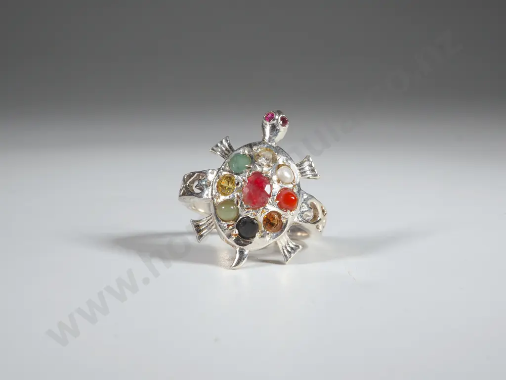 Sterling Silver Multi Stone Ring In The Form Of A Turtle Image 1++