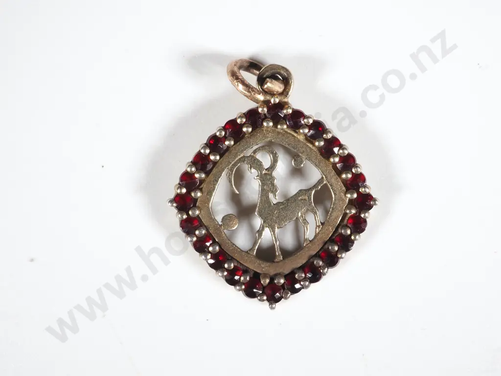Sterling Silver Garnet Capricorn Pendant Image 1++