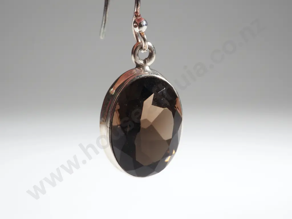 Pair Of Smokey Quartz & Sterling Silver Drop Earrings Image 1++