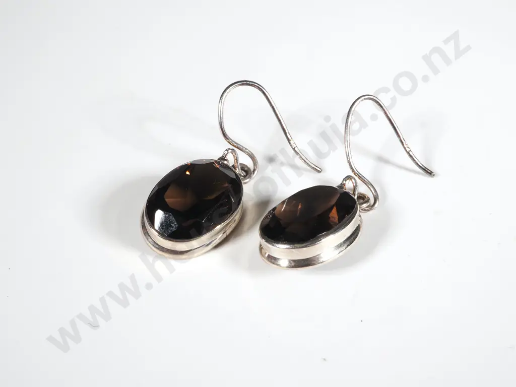 Pair Of Smokey Quartz & Sterling Silver Drop Earrings Image 1++