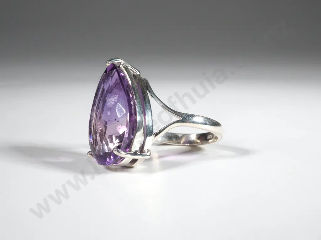 Sterling Silver & Pear Shaped Amethyst  Ring Image 1++