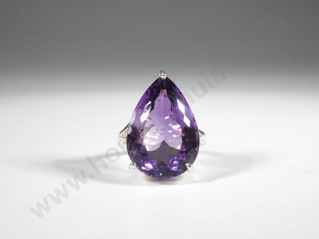 Sterling Silver & Pear Shaped Amethyst  Ring Image 1++
