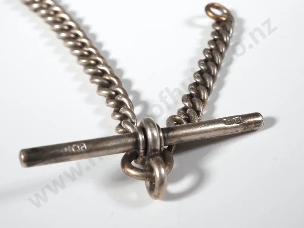 Sterling Silver Graduated Curb Link Single Albert Chain With T Bar . Brimingham 1896 Image 1++