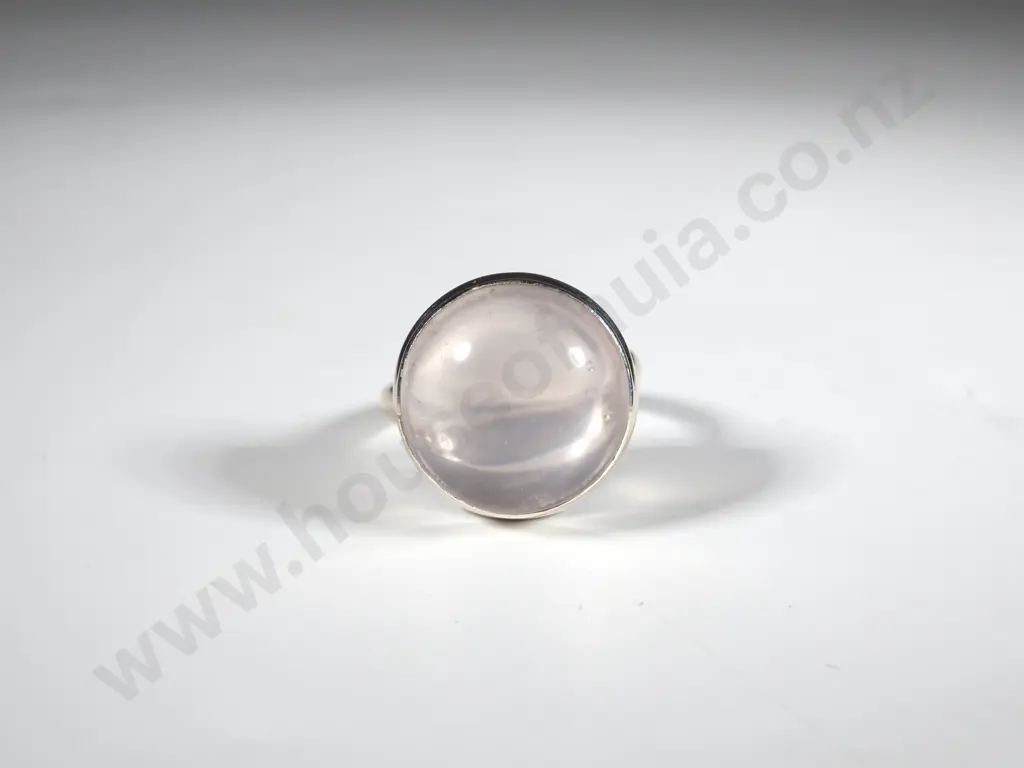 Sterling Silver Ring Set With A Rose Quartz Cabochon  Image 1++