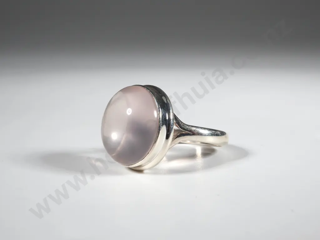 Sterling Silver Ring Set With A Rose Quartz Cabochon  Image 1++
