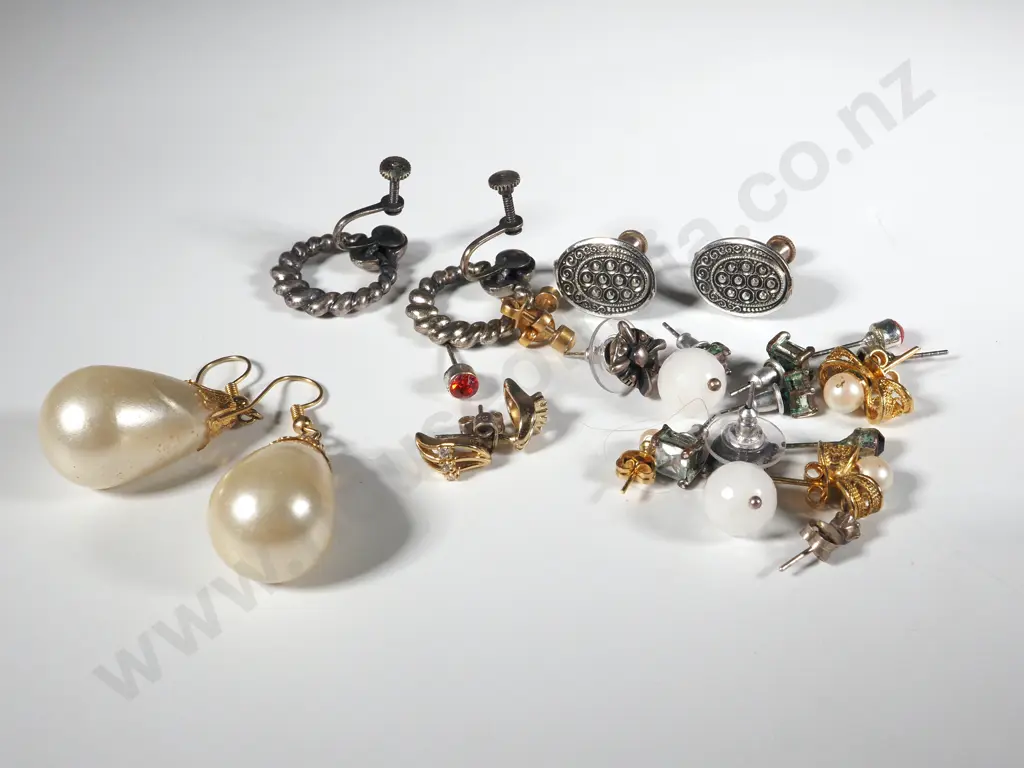 Collection Of Earrings To Include Pearl Drop Earrings, Studs, Hoops Etc. Image 1++