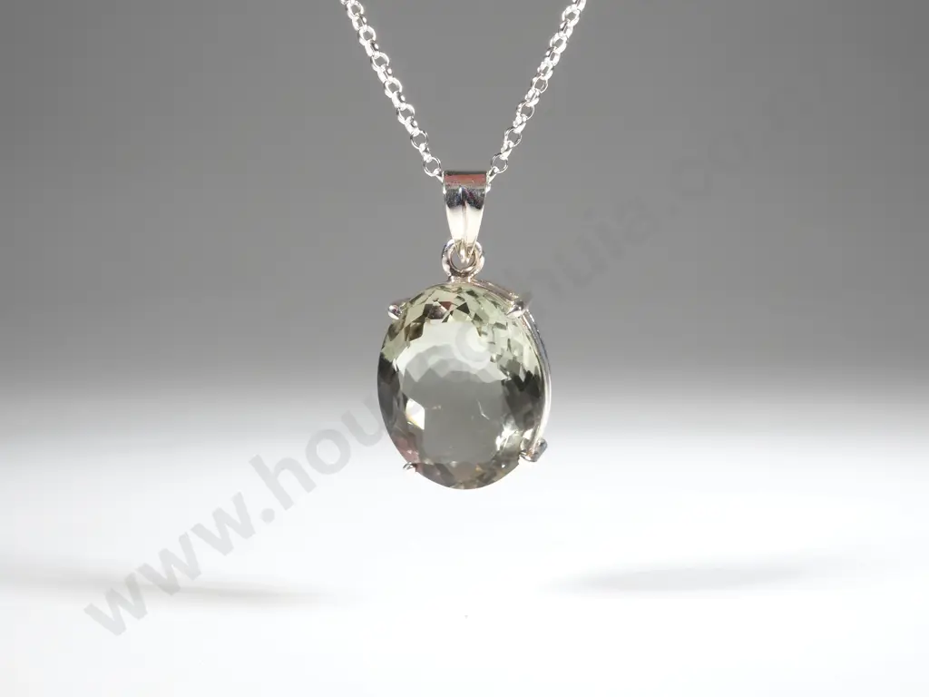 Sterling Silver & Oval Amethyst Pendant On Silver Chain Image 1++