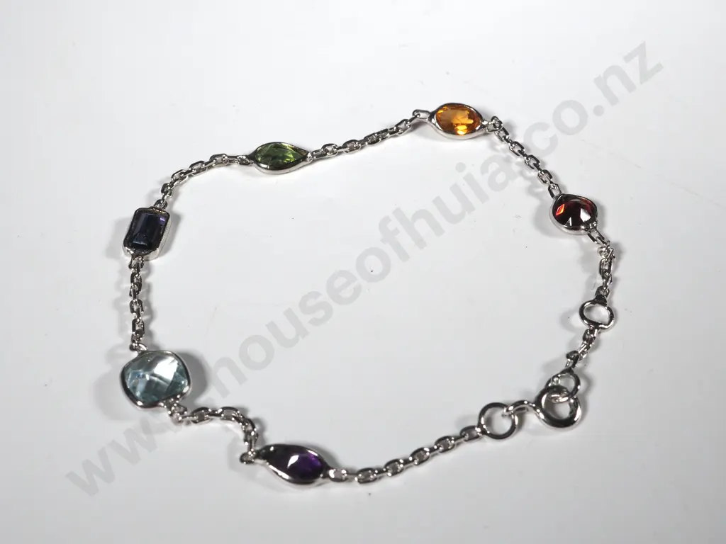 Delicate Sterling Silver Bracelet Interspersed with A Variety Of Gems Image 1++