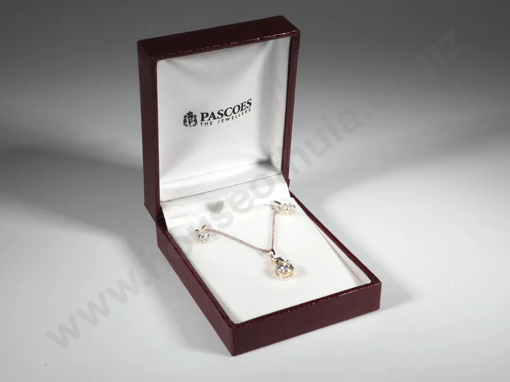 Cased Pascoes Sterling Silver Earring & Pendant Chain Set Image 1++