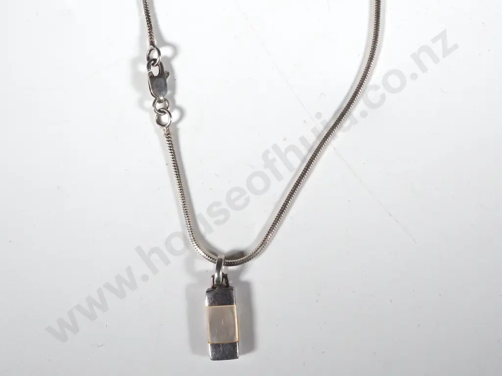 Sterling Silver Snake Chain w MOP & Silver Pendant Image 1++