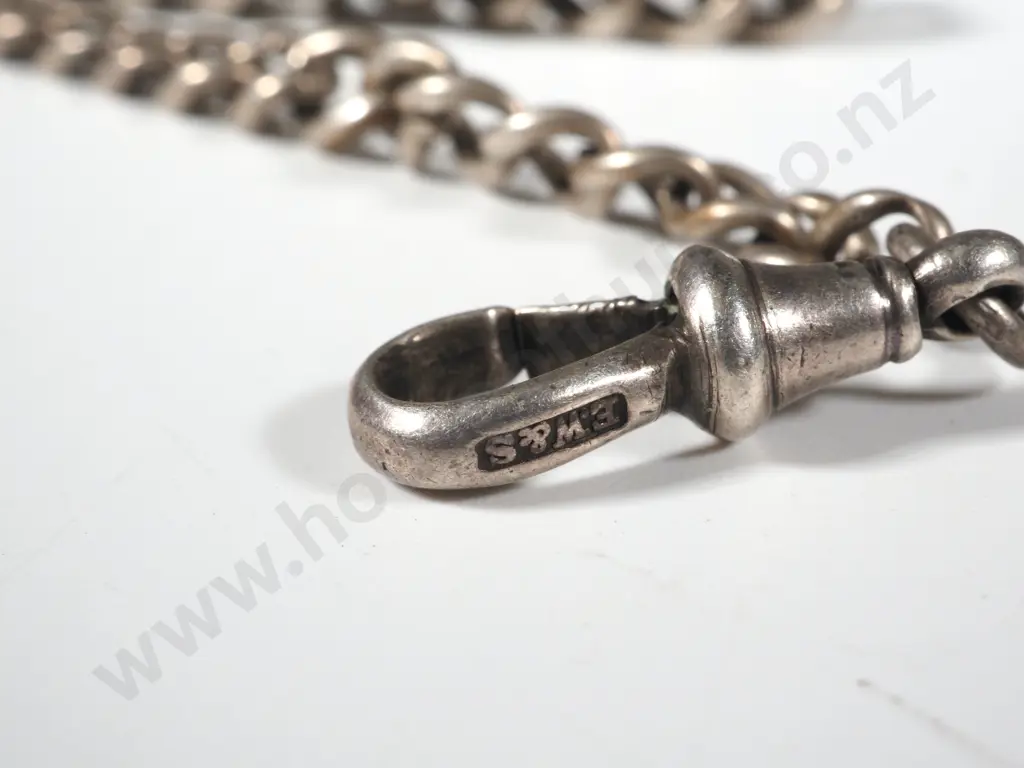Sterling Silver Watch Chain with T Bar & Medallion  Image 1++