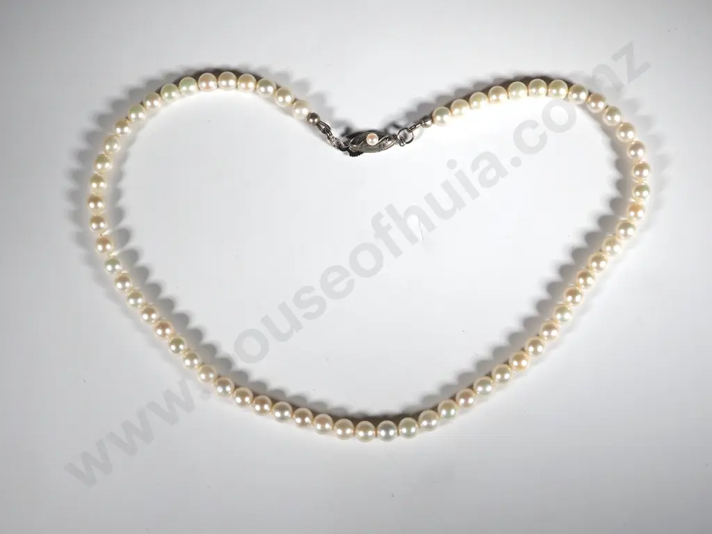 String Of Individually Knotted Pearls with Silver Clasp Image 1++