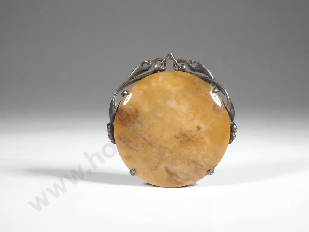 Art Nouveau Sterling Silver & Agate Brooch Image 1++