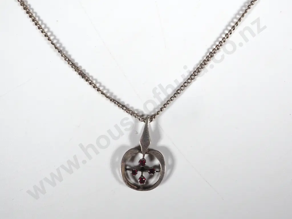 Sterling Silver Red Stone Pendant & Chain  Image 1++