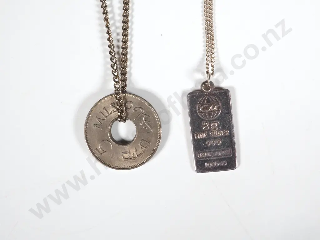 Sterling Silver 2 gram Ingot Sterling On Chain & A Palestine  5 mils Coin On A Chain Image 1++
