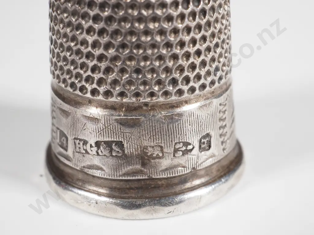 Sterling Silver Thimble with Red Cabochon Tip . Maker HG&F Image 1++