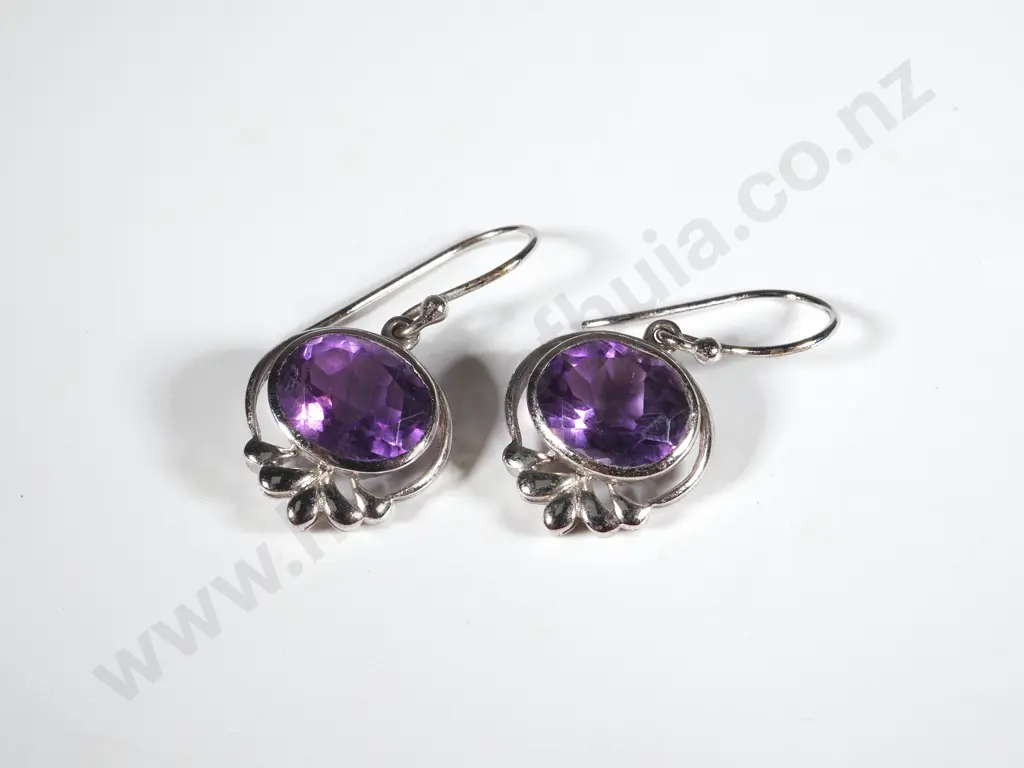 Sterling Silver & Amethyst Earrings Image 1++