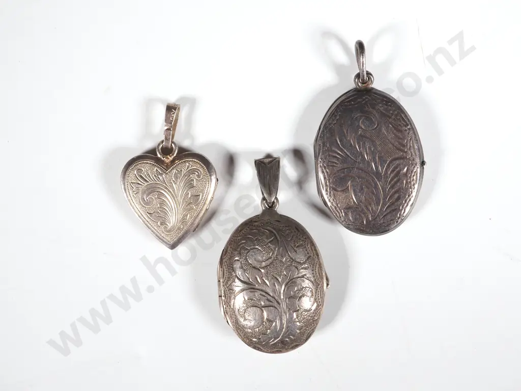 Three Sterling Silver Lockets with Allover Engraving  Image 1++