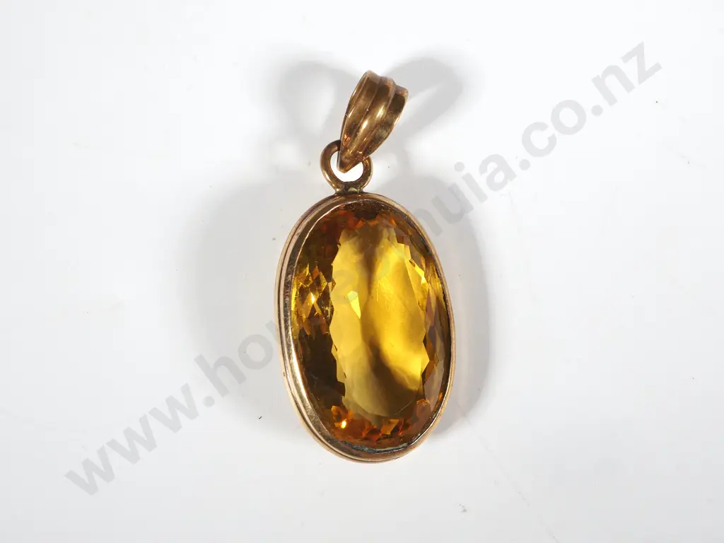 Yellow Topaz Coloured Pendant In Gold Plated  Mount Image 1++